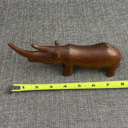 Wooden Rhinoceros Vintage Figurine 8” Long