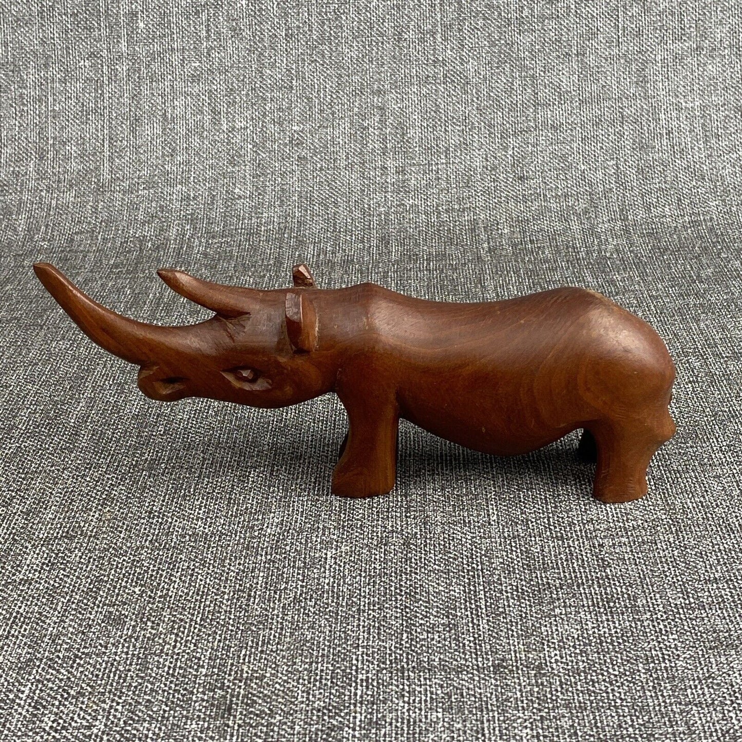 Wooden Rhinoceros Vintage Figurine 8” Long