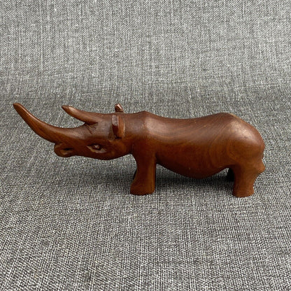 Wooden Rhinoceros Vintage Figurine 8” Long