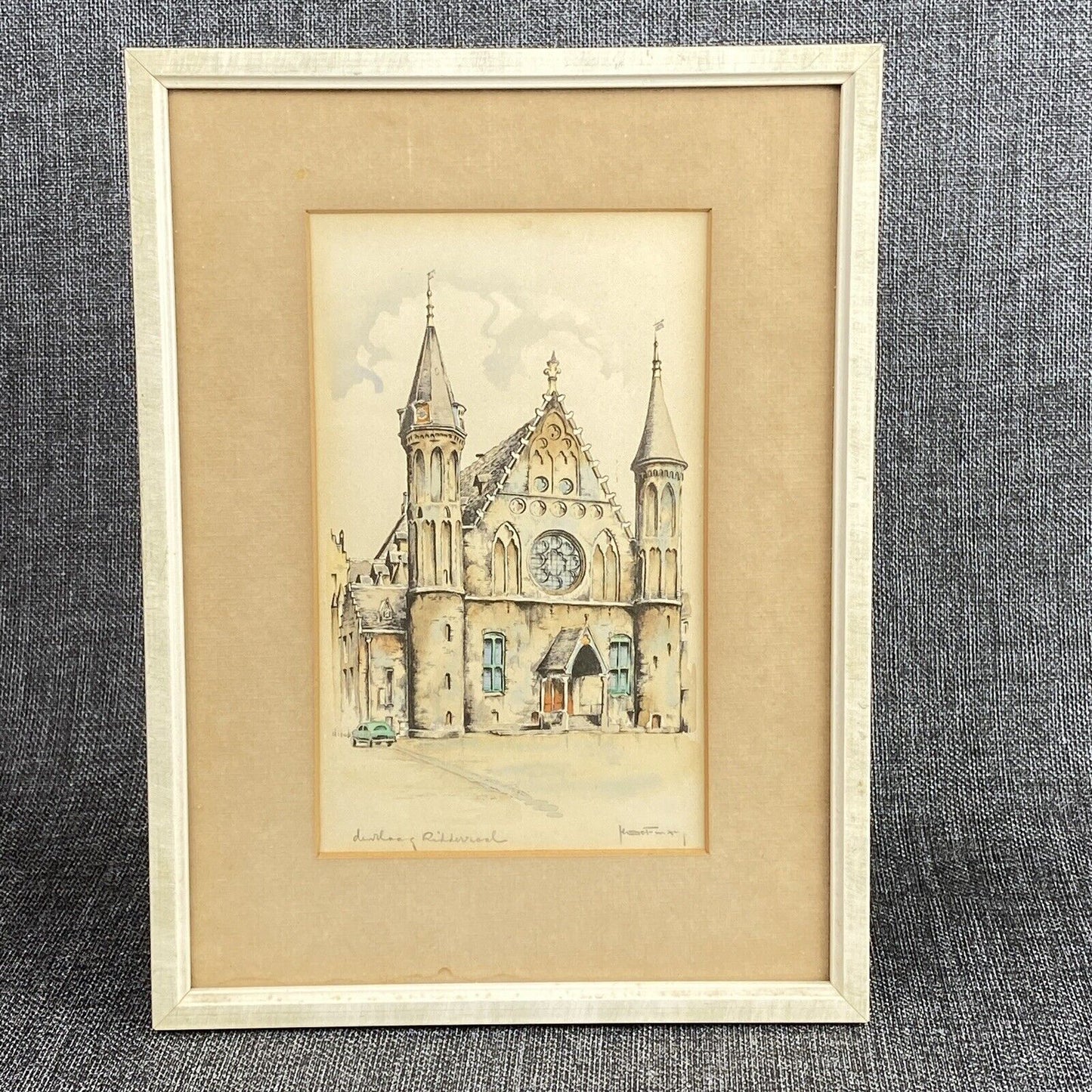 Beautiful!! NETHERLANDS SIGNED The Hague Watercolor Binnerhof Ridderzaal (READ)