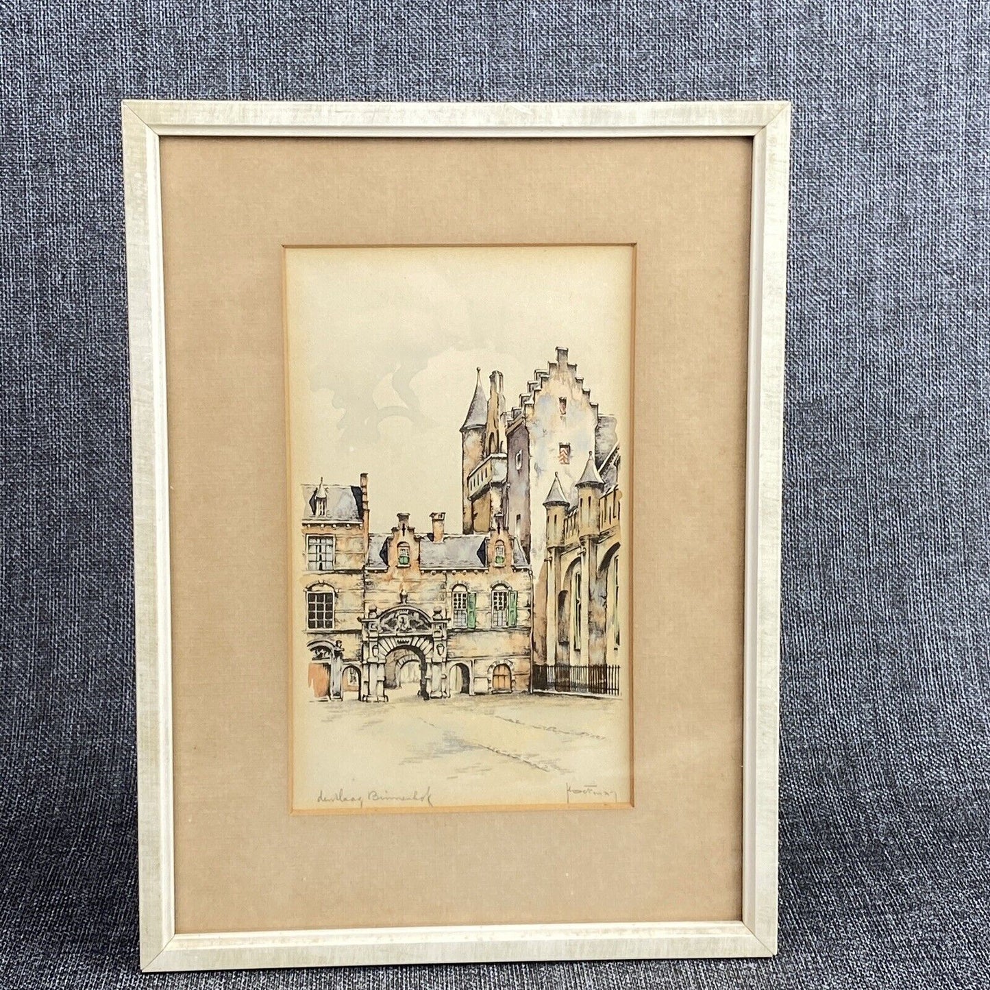 Beautiful!! NETHERLANDS SIGNED The Hague Watercolor Binnerhof Ridderzaal (READ)