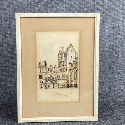 Beautiful!! NETHERLANDS SIGNED The Hague Watercolor Binnerhof Ridderzaal (READ)