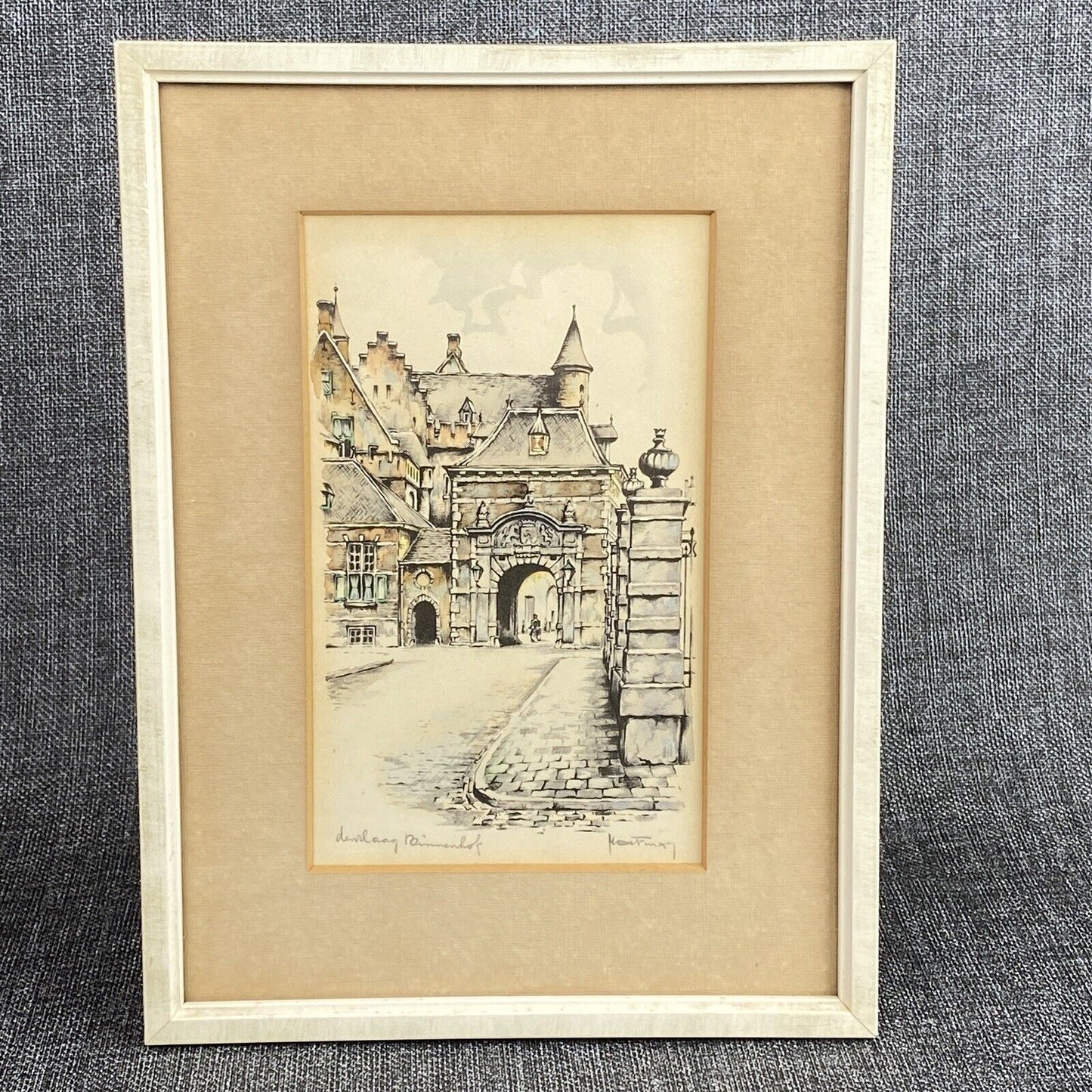 Beautiful!! NETHERLANDS SIGNED The Hague Watercolor Binnerhof Ridderzaal (READ)