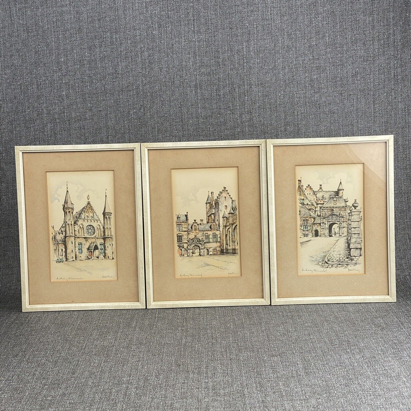 Beautiful!! NETHERLANDS SIGNED The Hague Watercolor Binnerhof Ridderzaal (READ)