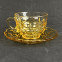 2 - Federal Glass Gold Amber Colonial Yorktown Cup And Saucer