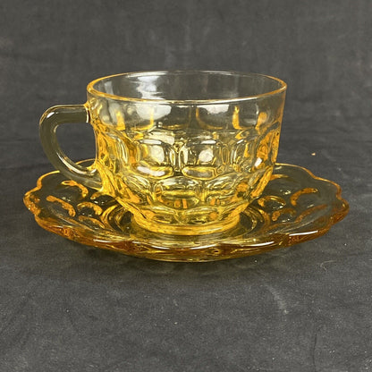 2 - Federal Glass Gold Amber Colonial Yorktown Cup And Saucer