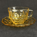 2 - Federal Glass Gold Amber Colonial Yorktown Cup And Saucer