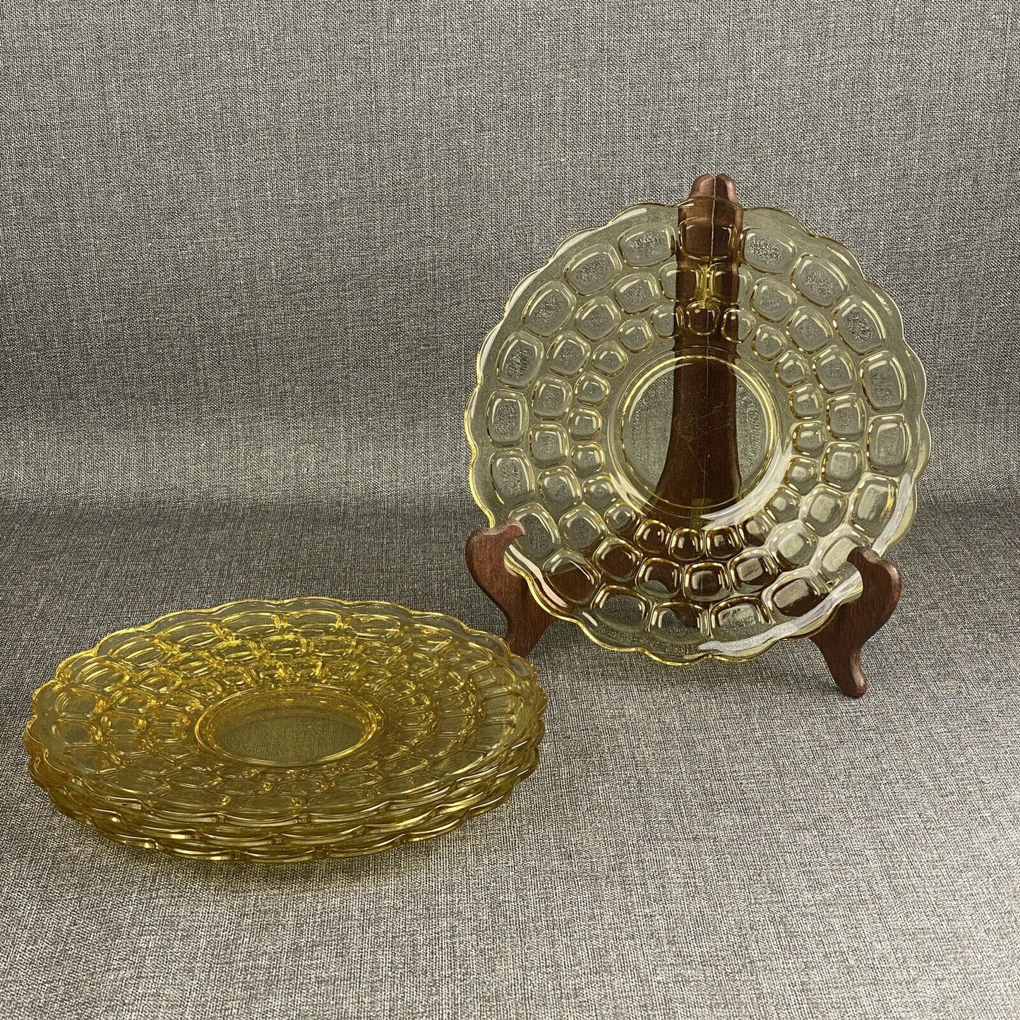 Vintage Amber Federal Glass Yorktown Thumbprint 4 Plates