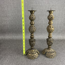 Vintage Dragon Brass 4 Section Pillar Candlesticks Adjustable 5.5", 9.5", 14"