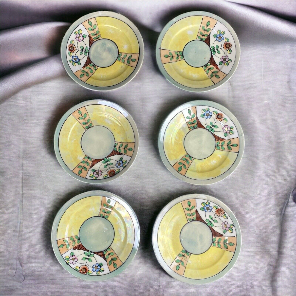 Antique TAKITO TT Hand Painted Floral Lustreware Dessert Plates (6)