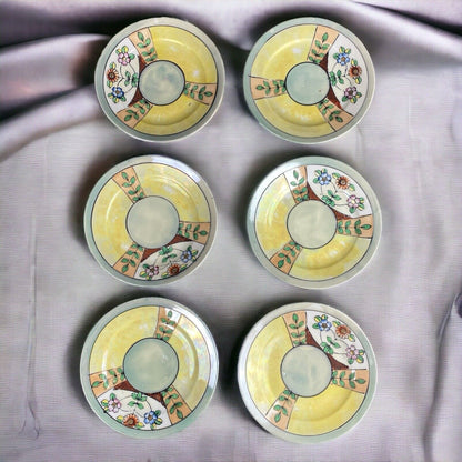 Antique TAKITO TT Hand Painted Floral Lustreware Dessert Plates (6)