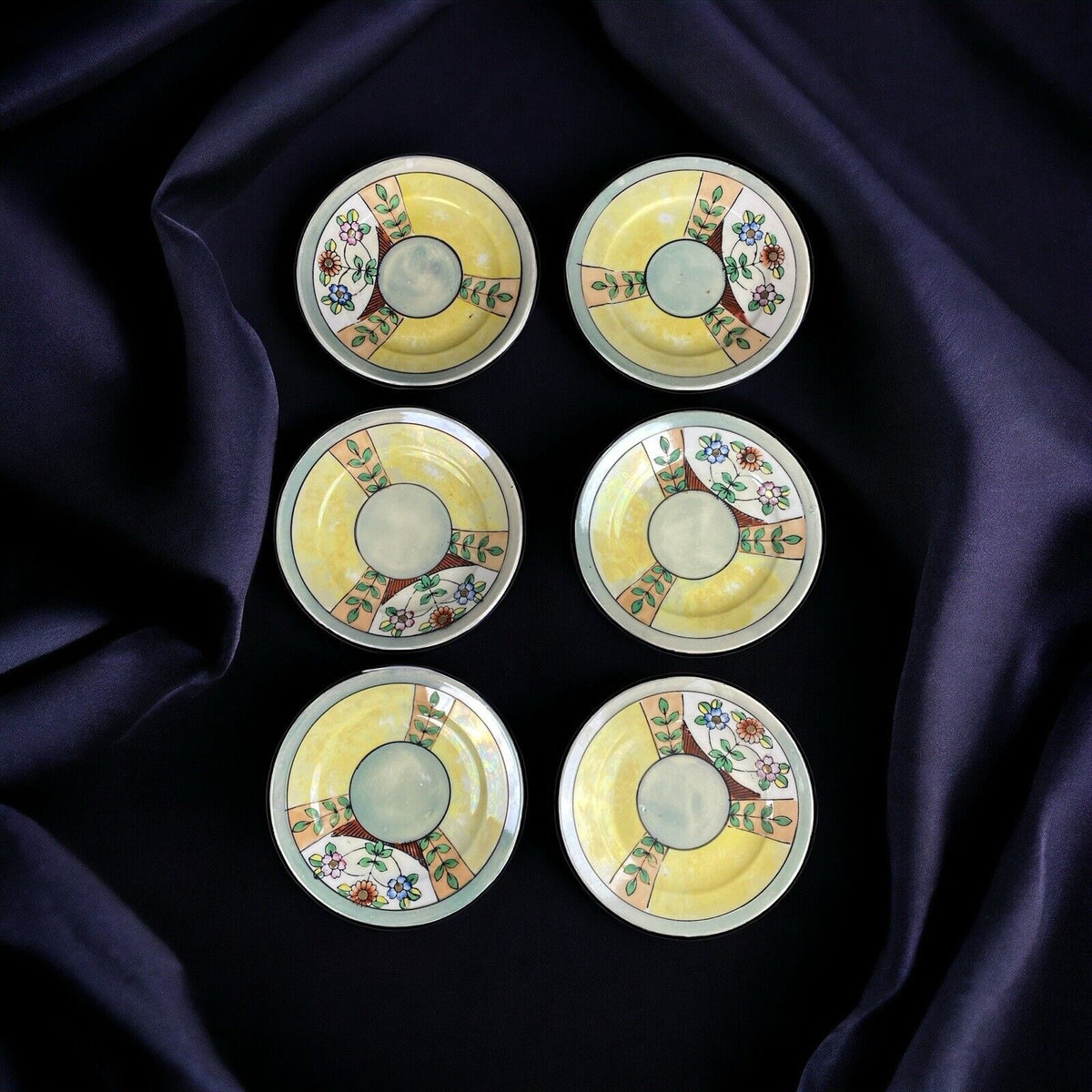 Antique TAKITO TT Hand Painted Floral Lustreware Dessert Plates (6)