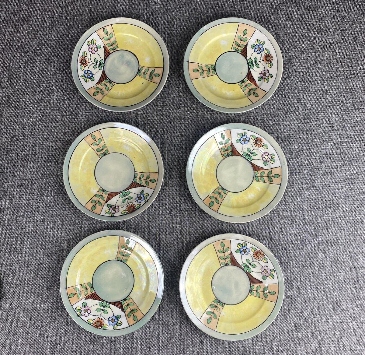 Antique TAKITO TT Hand Painted Floral Lustreware Dessert Plates (6)