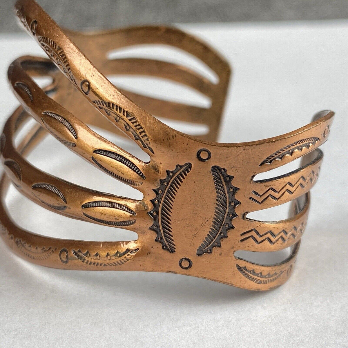 Vintage Sold COPPER Artisan Statement Signed Cuff Bracelet