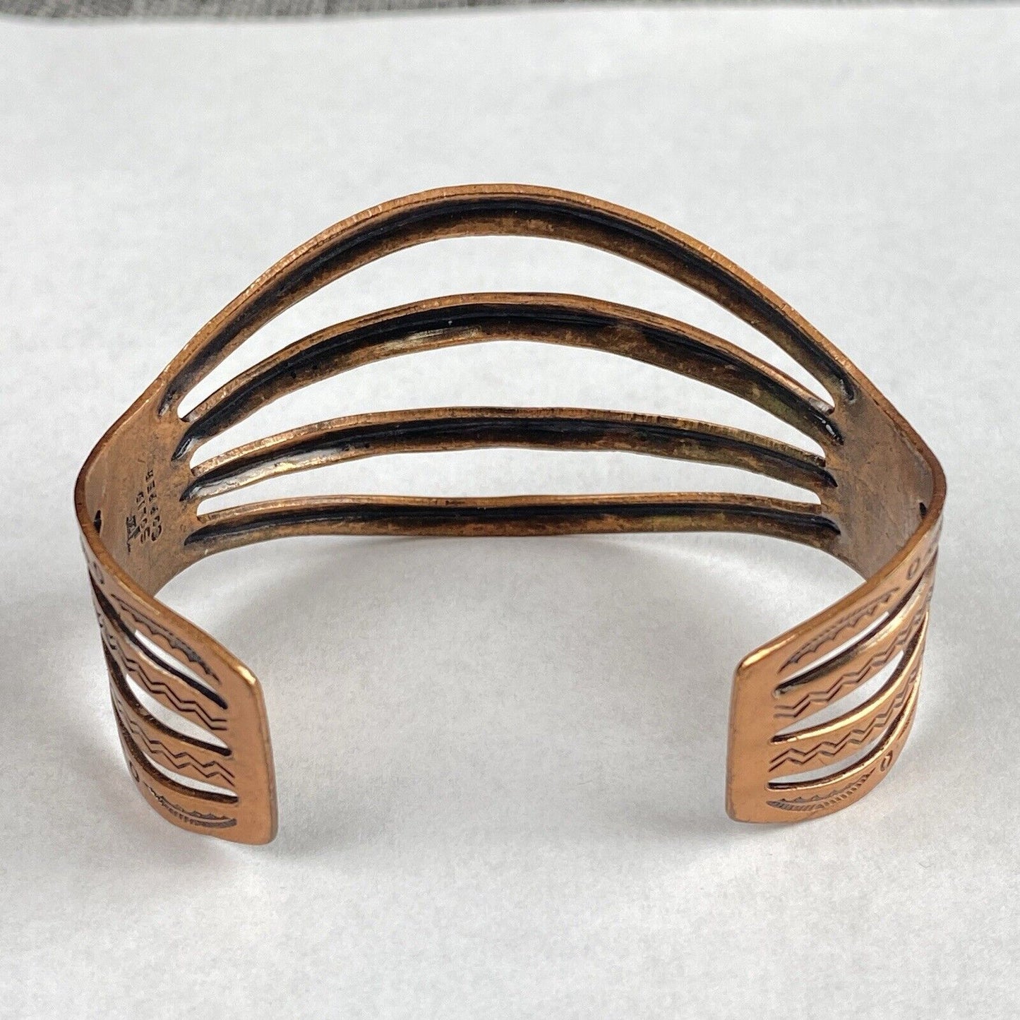 Vintage Sold COPPER Artisan Statement Signed Cuff Bracelet