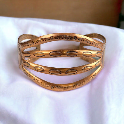 Vintage Sold COPPER Artisan Statement Signed Cuff Bracelet