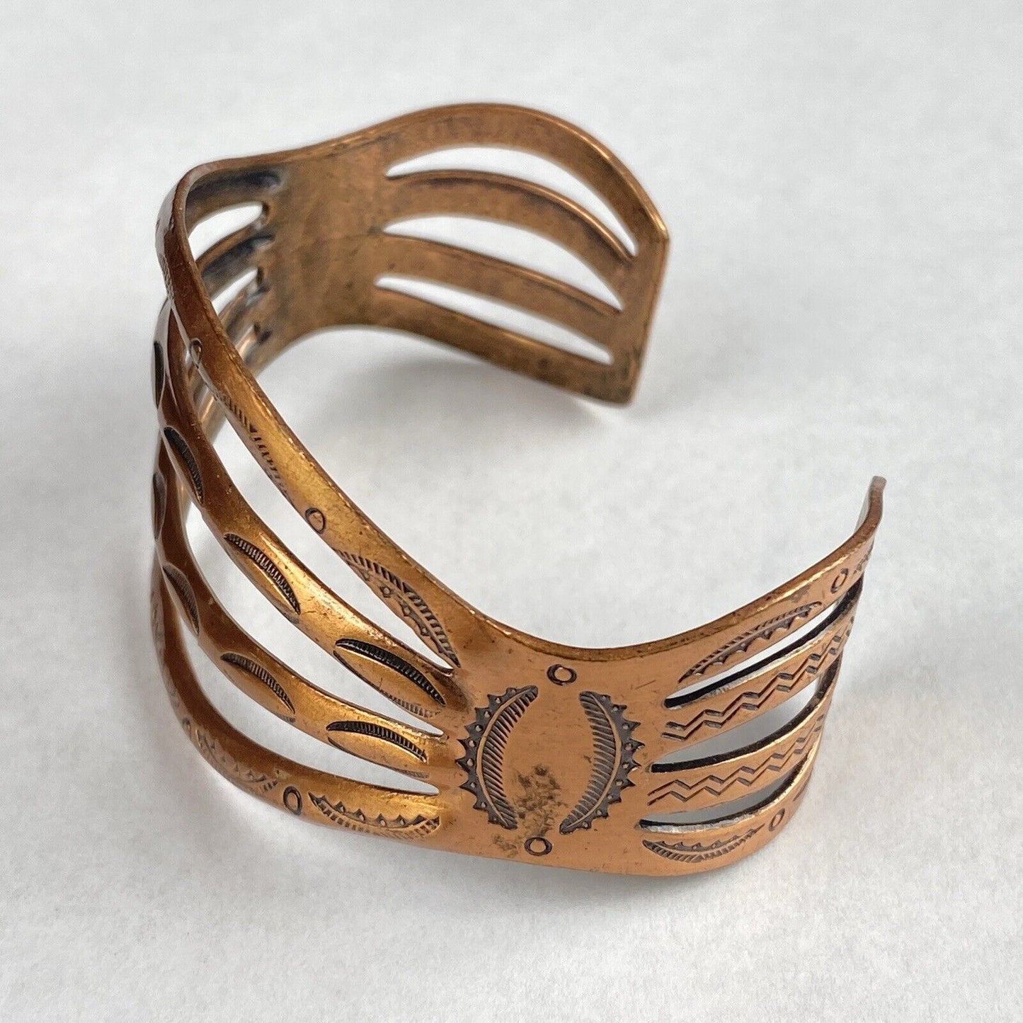 Vintage Sold COPPER Artisan Statement Signed Cuff Bracelet