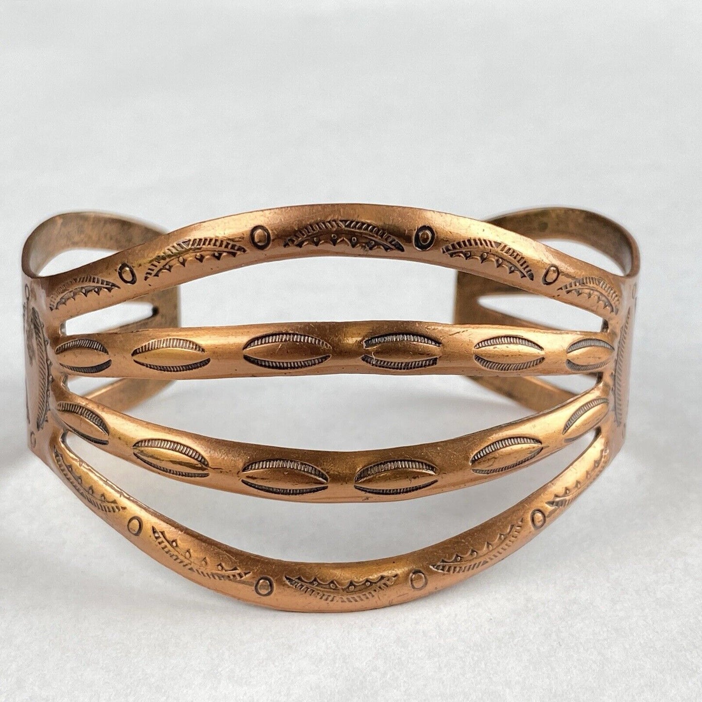 Vintage Sold COPPER Artisan Statement Signed Cuff Bracelet