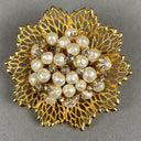 Vintage Signed BOUCHER Faux Pearl & Rhinestone Dimensional Brooch