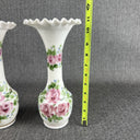 Pair of Milk Glass Vases Standing 10" White Handpainted Ruffled Top (Fenton?)