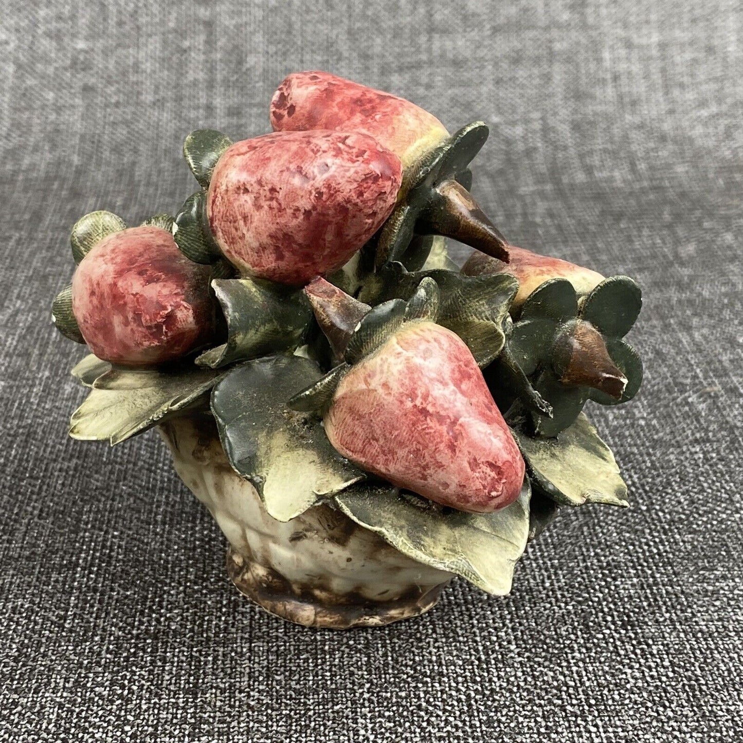 Antique Capodimonte Porcelain Strawberries 3.5" Tall