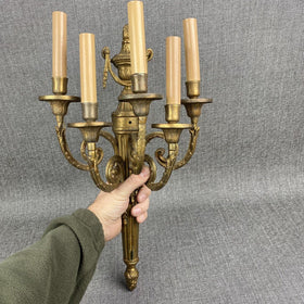 Vintage Ornate Solid Brass 5-Light Wall Sconce Lamp ~ 19" Long - TESTED