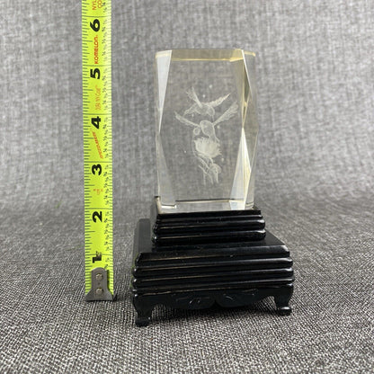 Hummingbirds Flower Glass Laser Etched Crystal Cube Holographic - illuminated