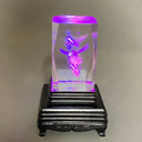 Hummingbirds Flower Glass Laser Etched Crystal Cube Holographic - illuminated