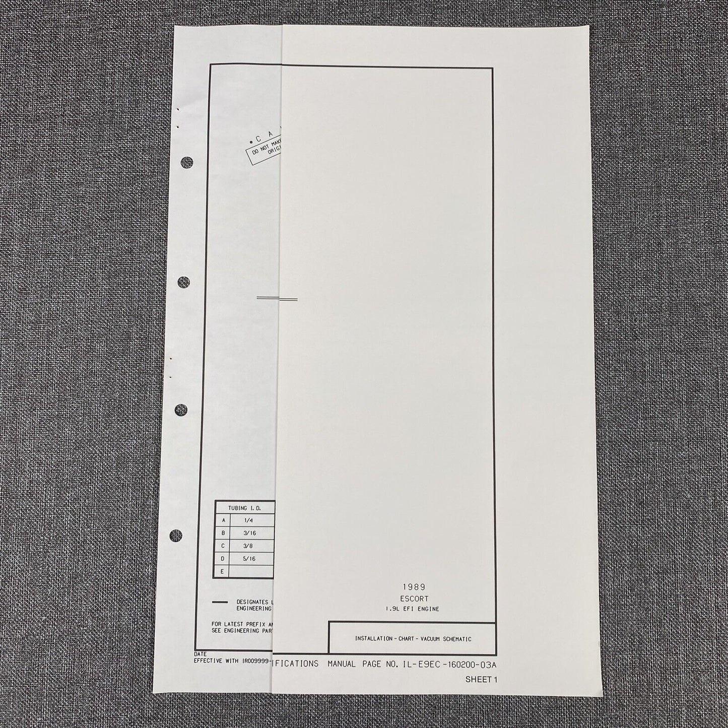 OEM Ford 1989 Ford Escort 1.9 EFI Vacuum Schematic Diagram Shop Manual