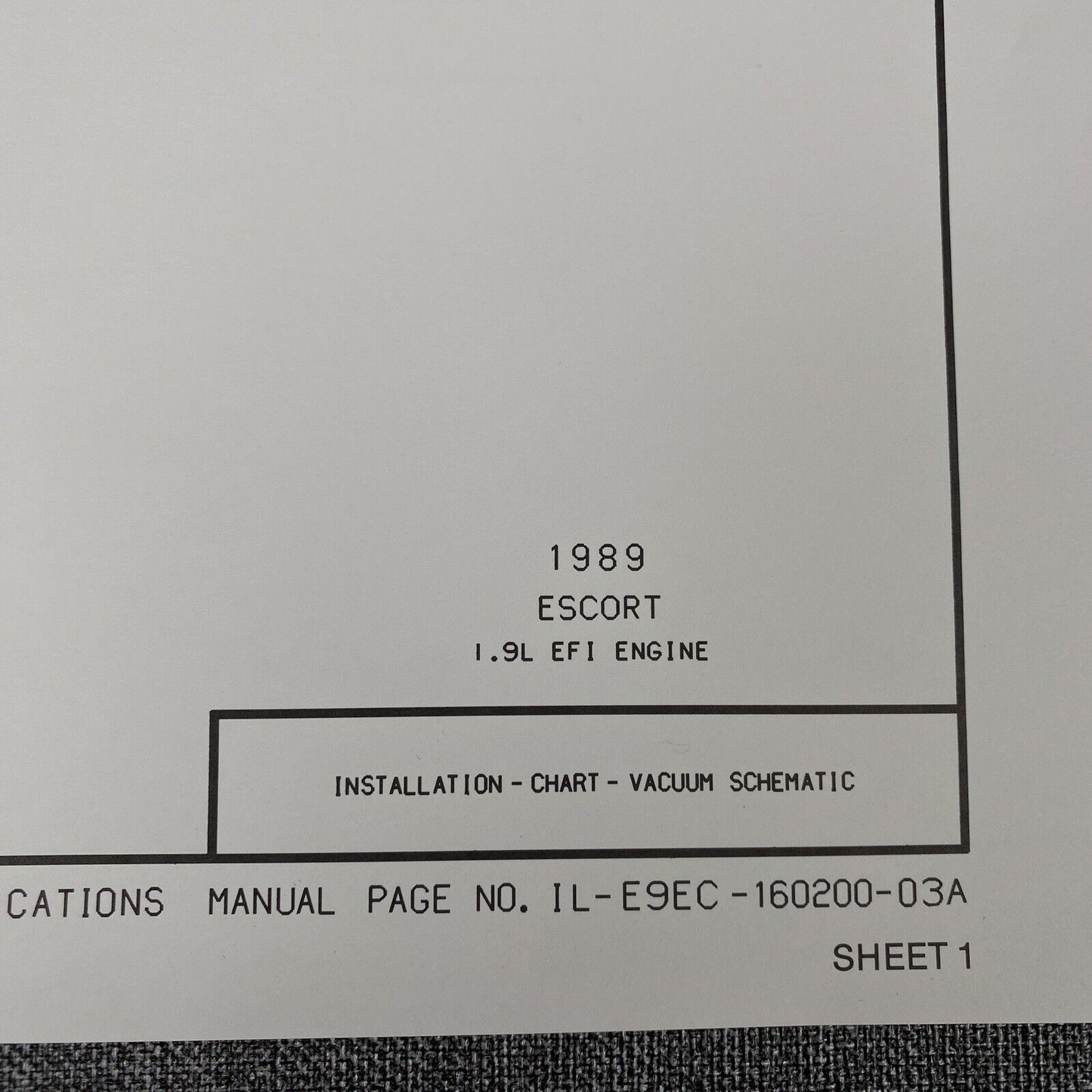 OEM Ford 1989 Ford Escort 1.9 EFI Vacuum Schematic Diagram Shop Manual