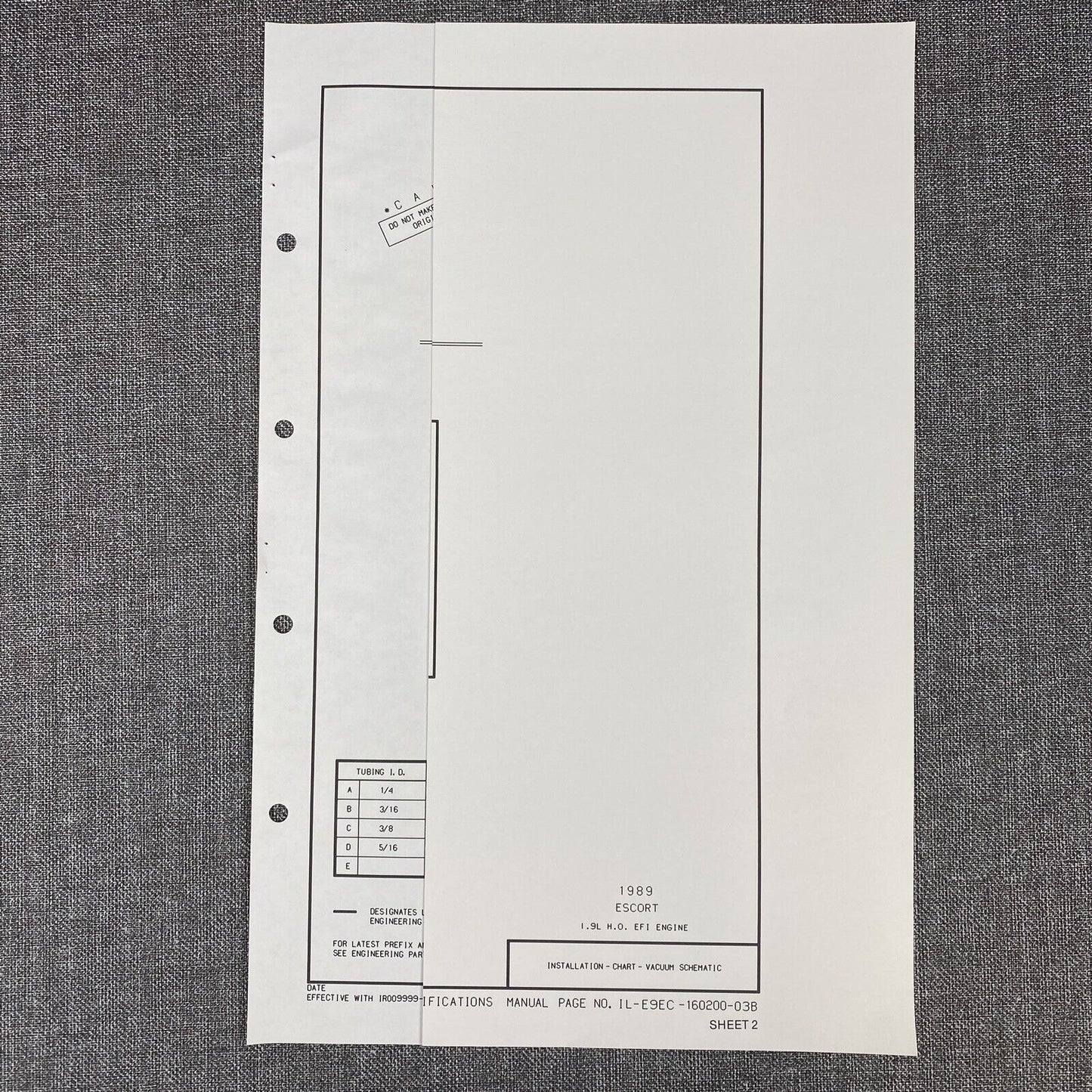 OEM Ford 1989 Ford Escort 1.9L H.O. EFI Vacuum Schematic Diagram Shop Manual