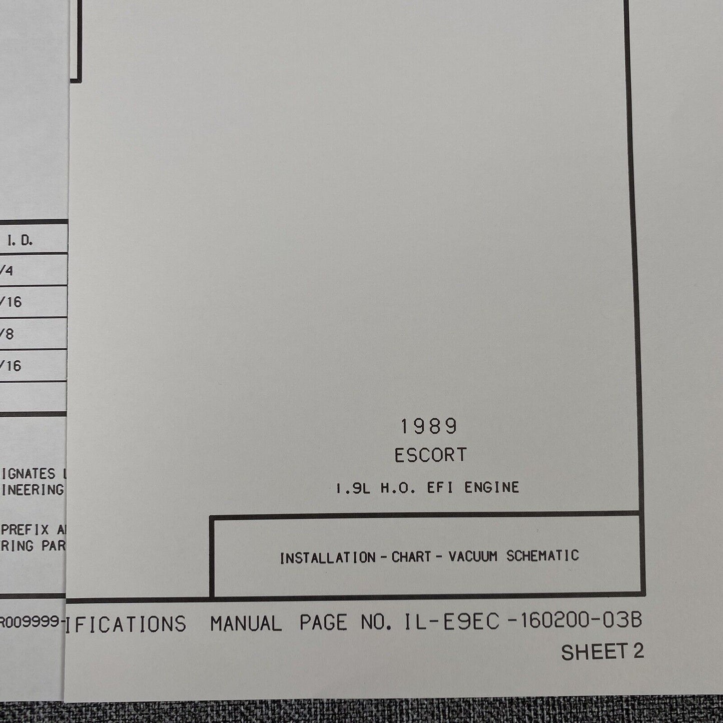 OEM Ford 1989 Ford Escort 1.9L H.O. EFI Vacuum Schematic Diagram Shop Manual