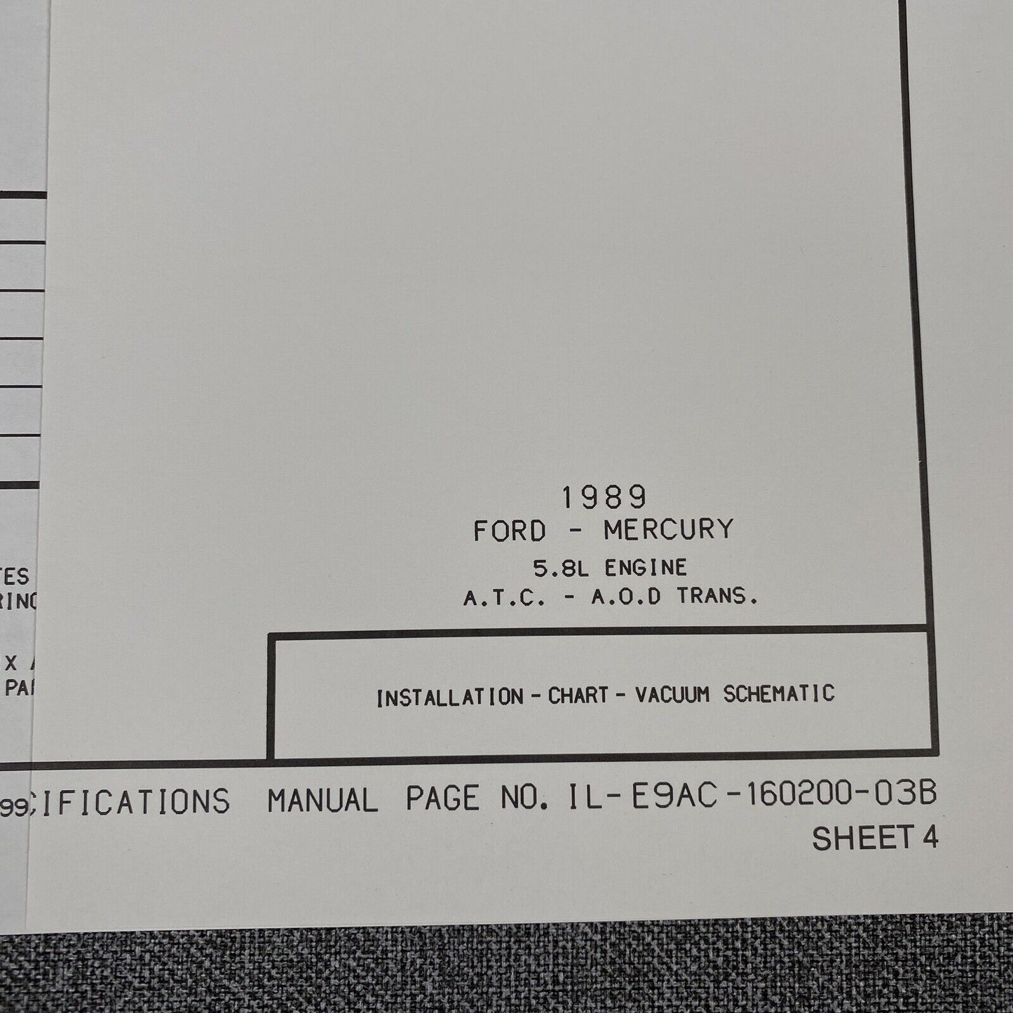 OEM Ford 1989 Ford-Mercury 5.8L EFI Vacuum Schematic Diagram Shop Manual