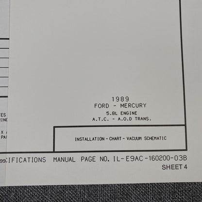 OEM Ford 1989 Ford-Mercury 5.8L EFI Vacuum Schematic Diagram Shop Manual