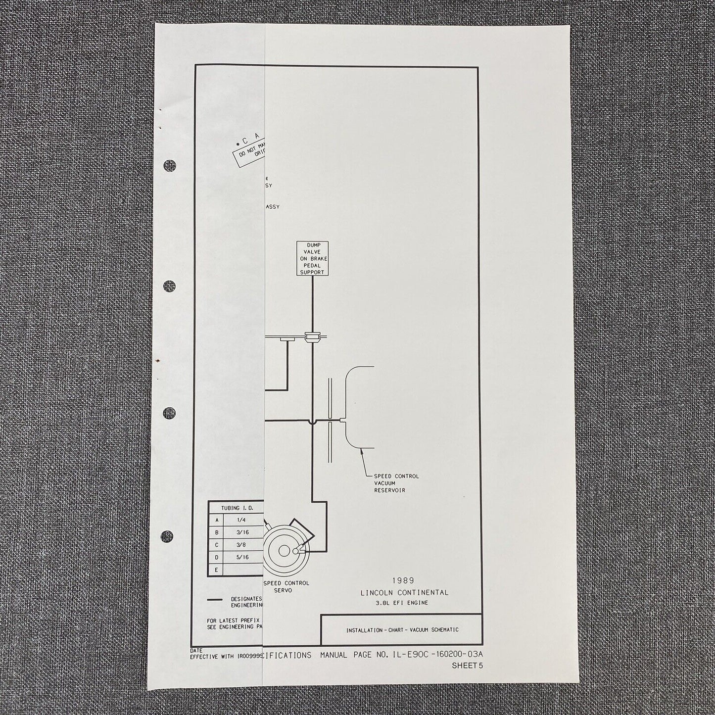 OEM Ford 1989 Lincoln-Continental 3.8L EFI Vacuum Schematic Diagram Shop Manual