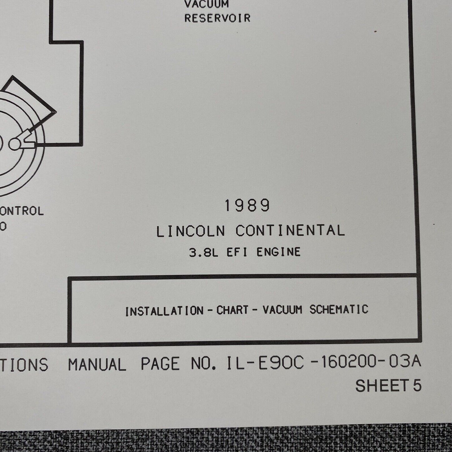 OEM Ford 1989 Lincoln-Continental 3.8L EFI Vacuum Schematic Diagram Shop Manual