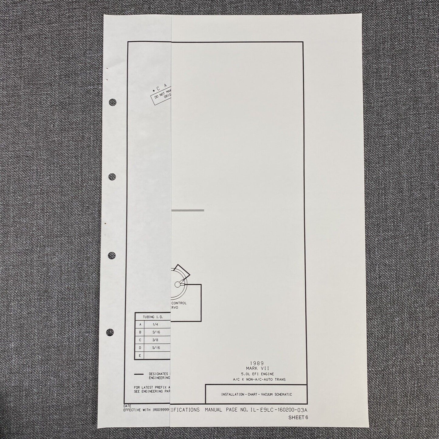 OEM Ford 1989 Mark VII 5.0L EFI engine - Vacuum Schematic Diagram