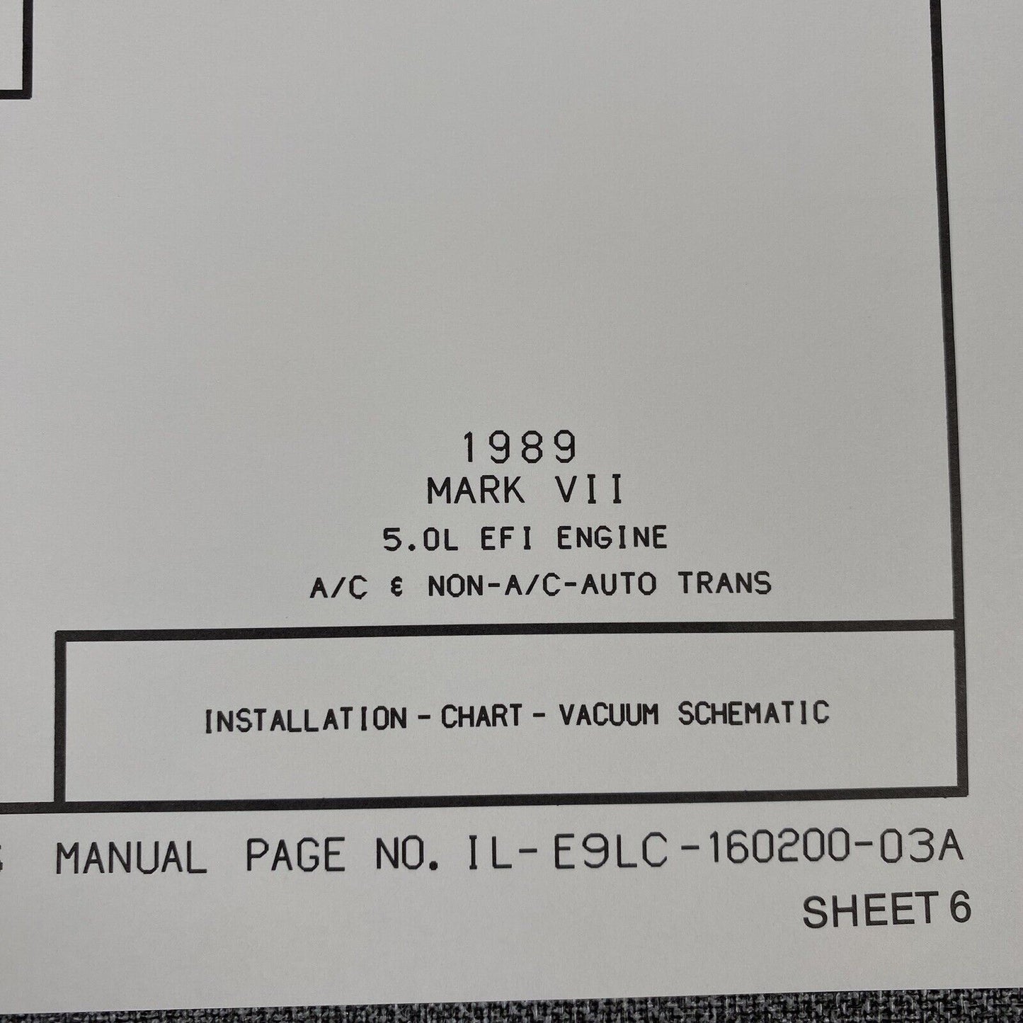 OEM Ford 1989 Mark VII 5.0L EFI engine - Vacuum Schematic Diagram