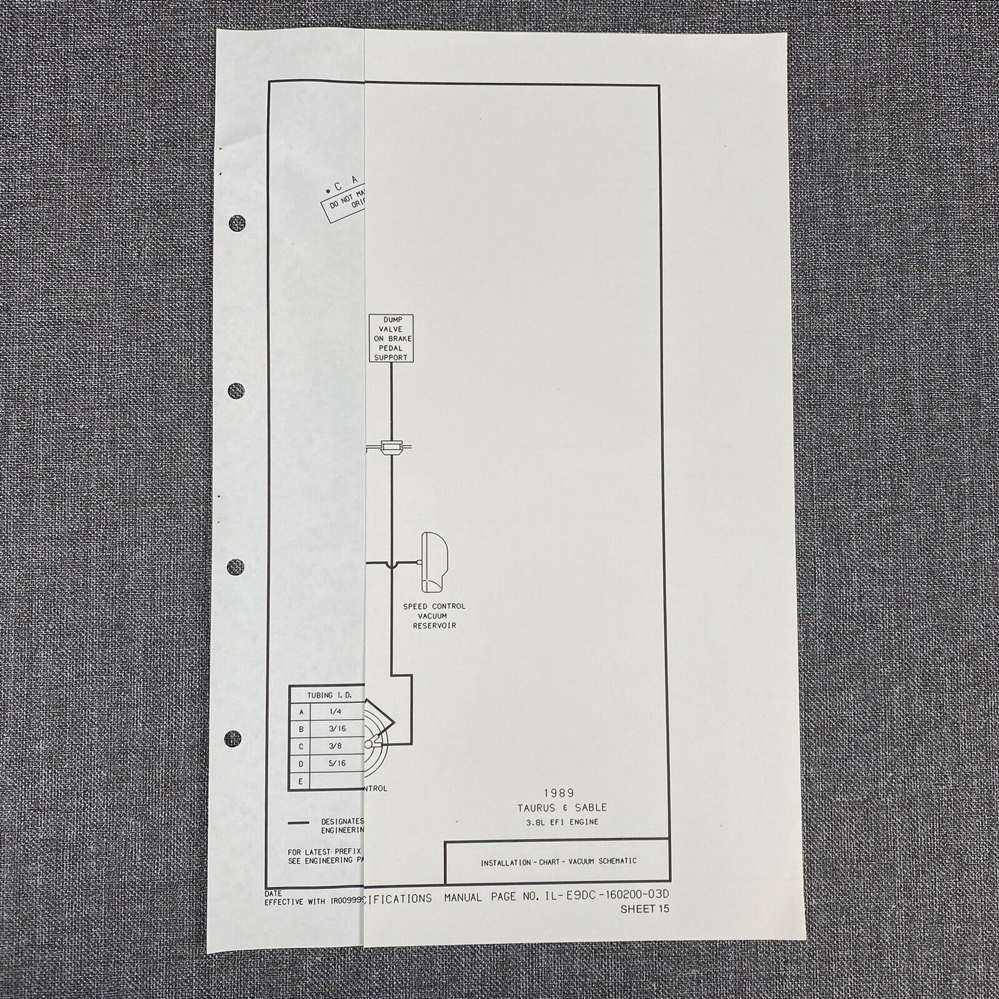 OEM Ford 1989 Ford Taurus & Sable 3.8L EFI engine - Vacuum Schematic