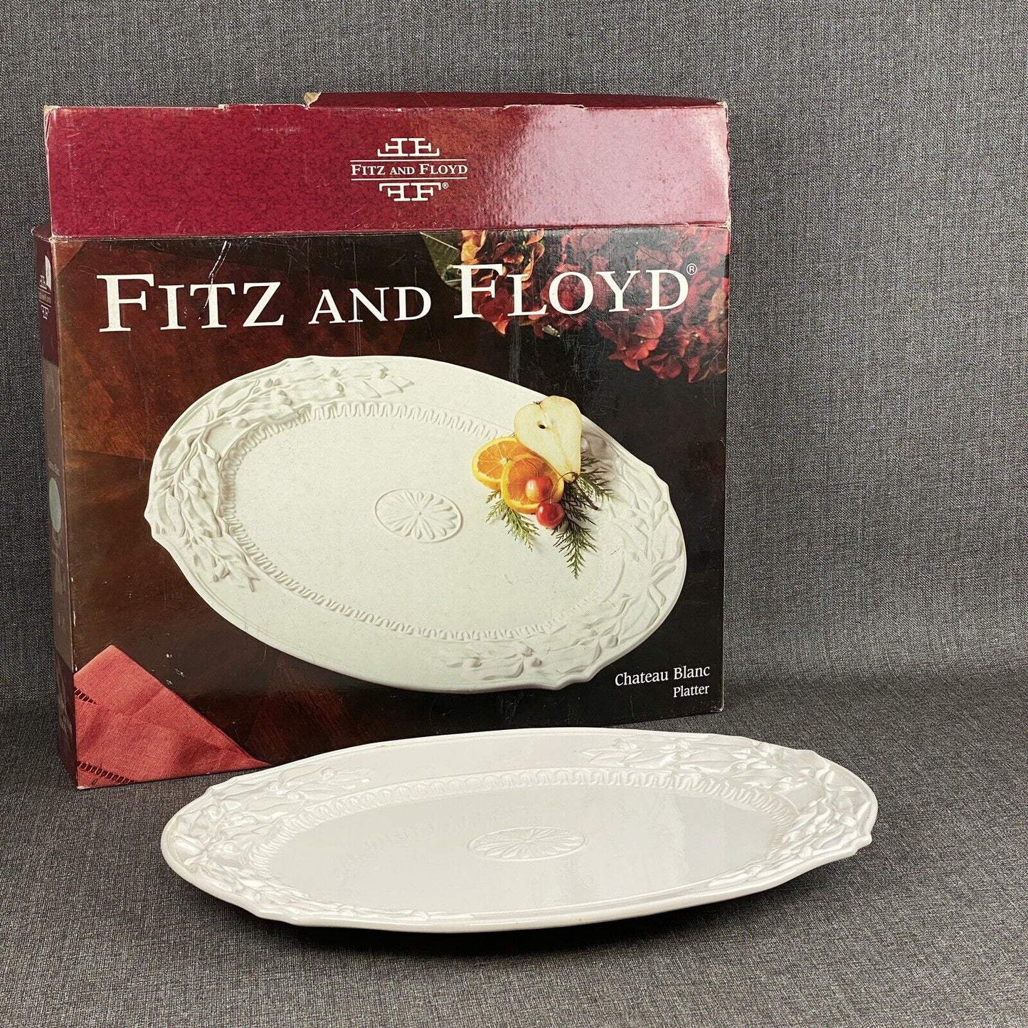 Fitz & Floyd Winter Holiday Large Oval Serving Platter Blanc 21"x15"