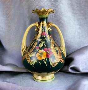Antique Early Nippon Hand-Painted  Vase , floral , 9.5" tall