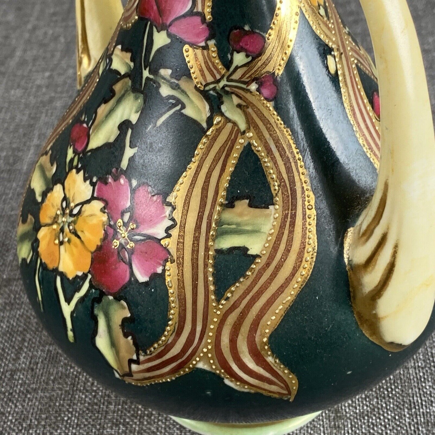 Antique Early Nippon Hand-Painted  Vase , floral , 9.5" tall