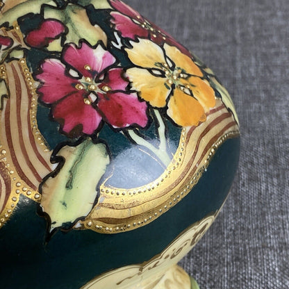 Antique Early Nippon Hand-Painted  Vase , floral , 9.5" tall