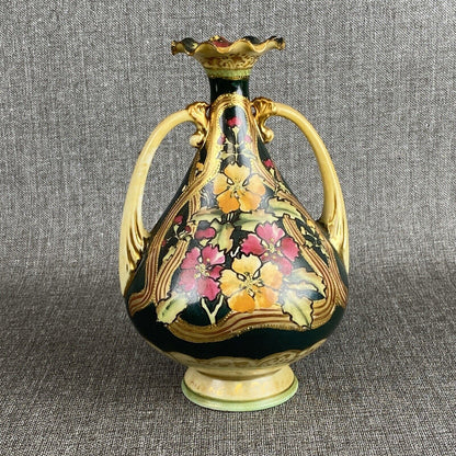 Antique Early Nippon Hand-Painted  Vase , floral , 9.5" tall