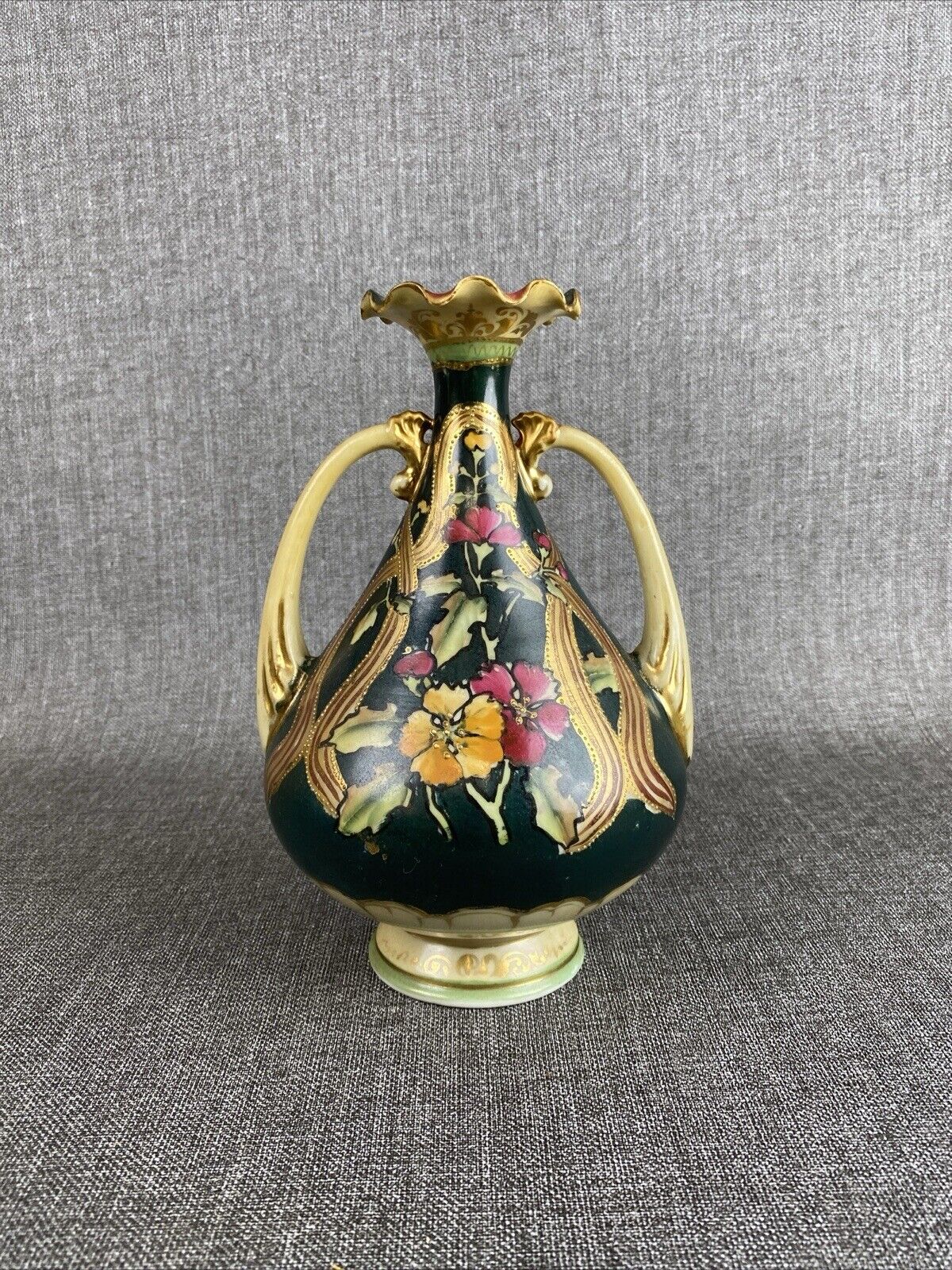 Antique Early Nippon Hand-Painted  Vase , floral , 9.5" tall