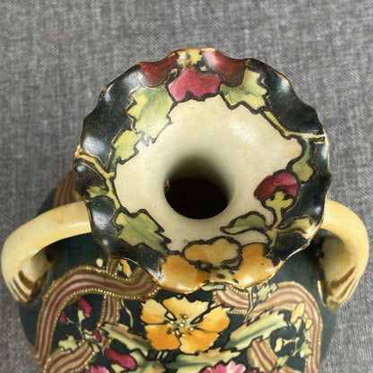 Antique Early Nippon Hand-Painted  Vase , floral , 9.5" tall