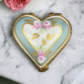 Limoges France Trinket Box Heart Shaped Peint Main Hand-Painted