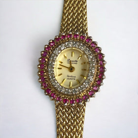 Vintage Rare DEAUVILLE Ladies Watch, 20 Diamond 30 Rubies Dress ITALY Working