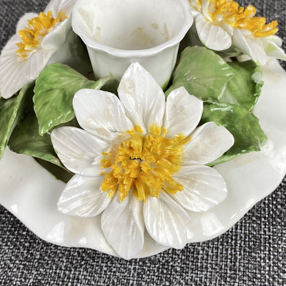 Radnor Staffordshire England Candleholder Yellow and White Flowers