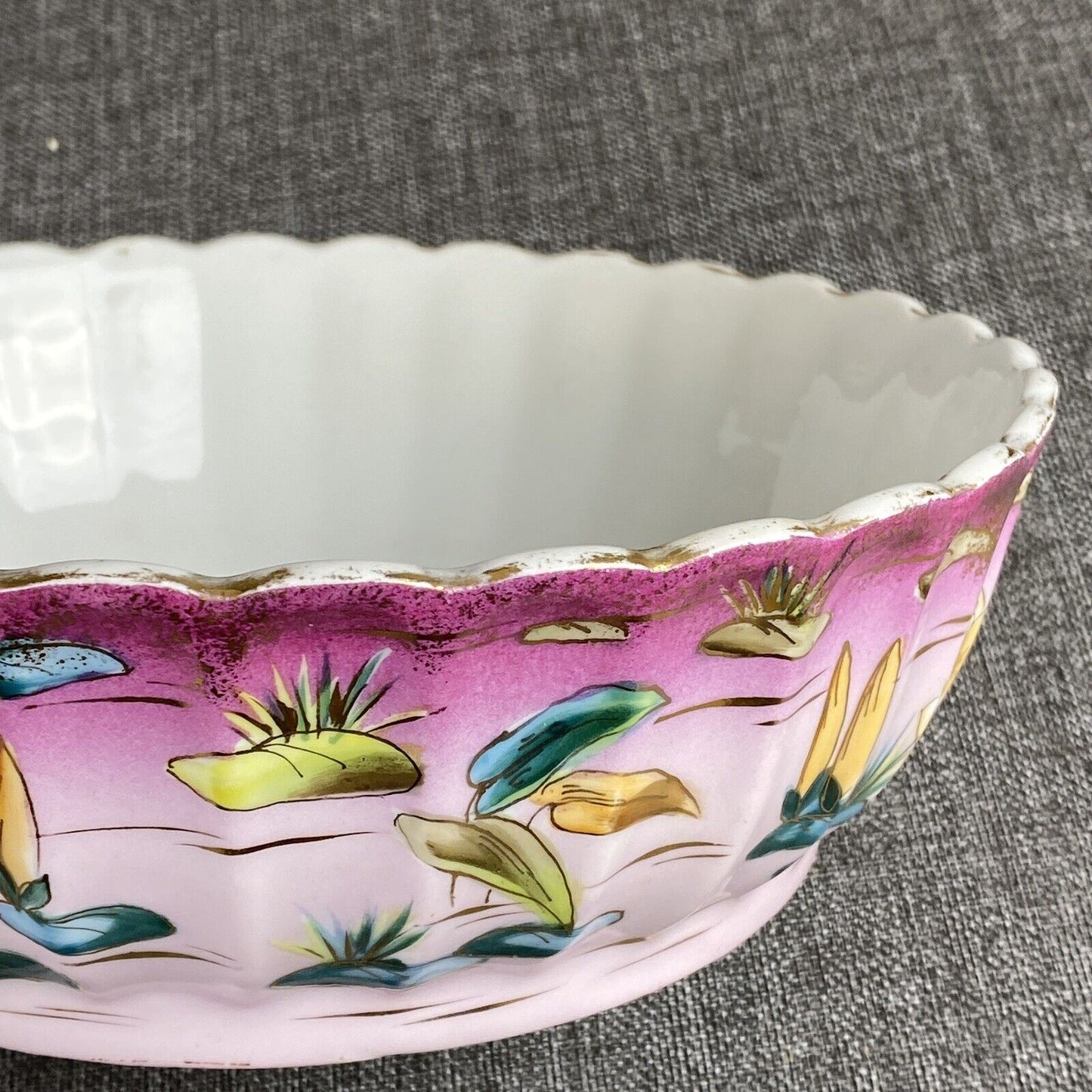 Vintage Bowl 9.5" and Platter 11.5" HandPainted Lilly Pad Planter (Unique)